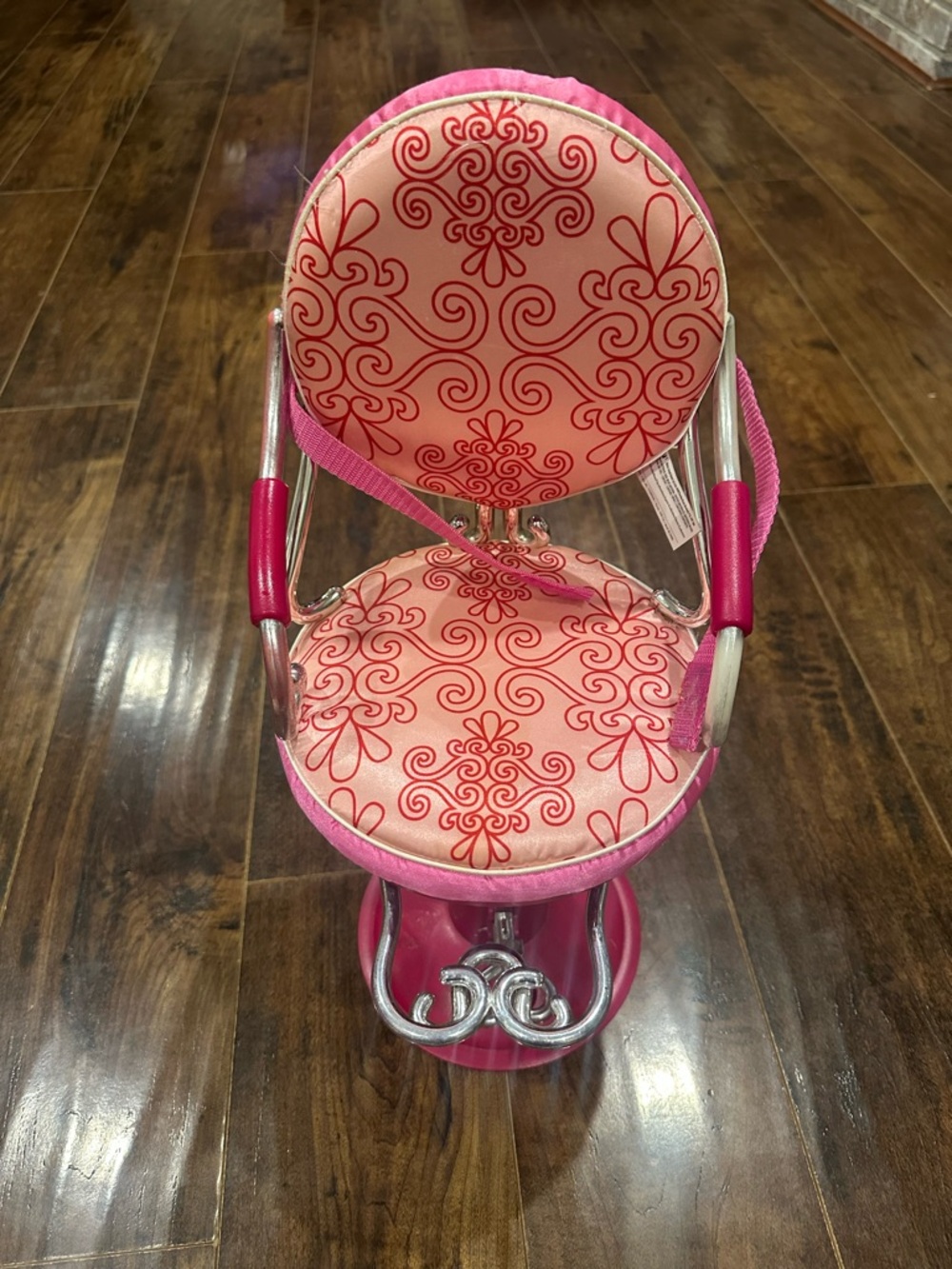 Pink Patterned Kids Doll Vanity Chair - Pink